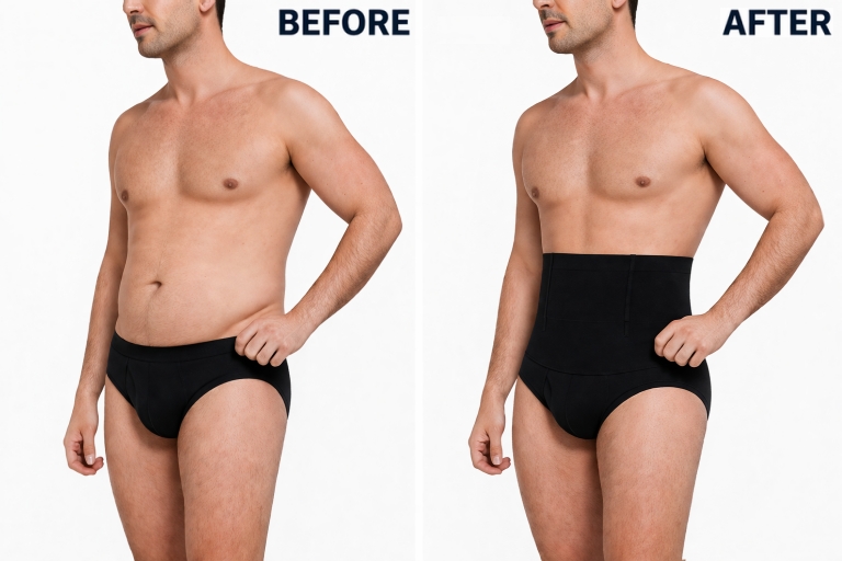 waist compression shorts men shapewear underwear seamless waist band black white