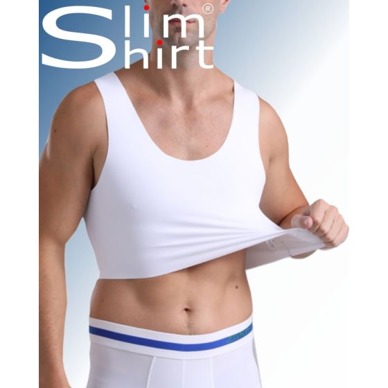 Slim Fit Binder chest compression top men white side view invisible under clothing