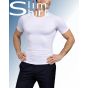 Men's shapewear t-shirt: Reinforced with spandex pressure points for support and compression.